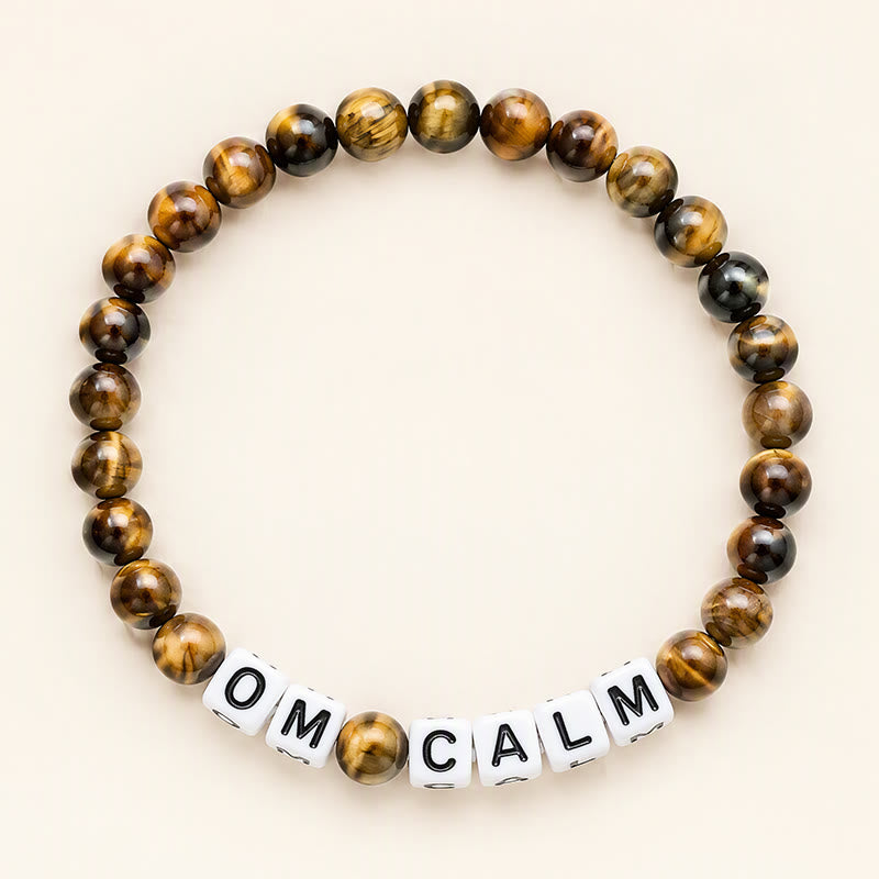 Buddha Stones タイガーアイ OM CALM文字ビーズ 勇気ブレスレット - タイガーアイ（守護♥勇気） - image 0