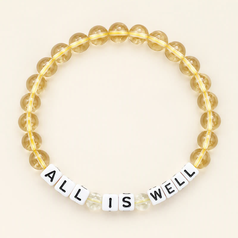 Buddha Stones シトリンクリアクォーツ「ALL IS WELL」文字ビーズブレスレット - シトリン（幸せ♥豊かさ） - image 0