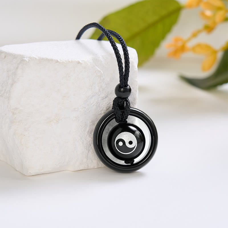 Buddha Stones ブラックオニキスと陰陽ペンダントバランスネックレス - image 1