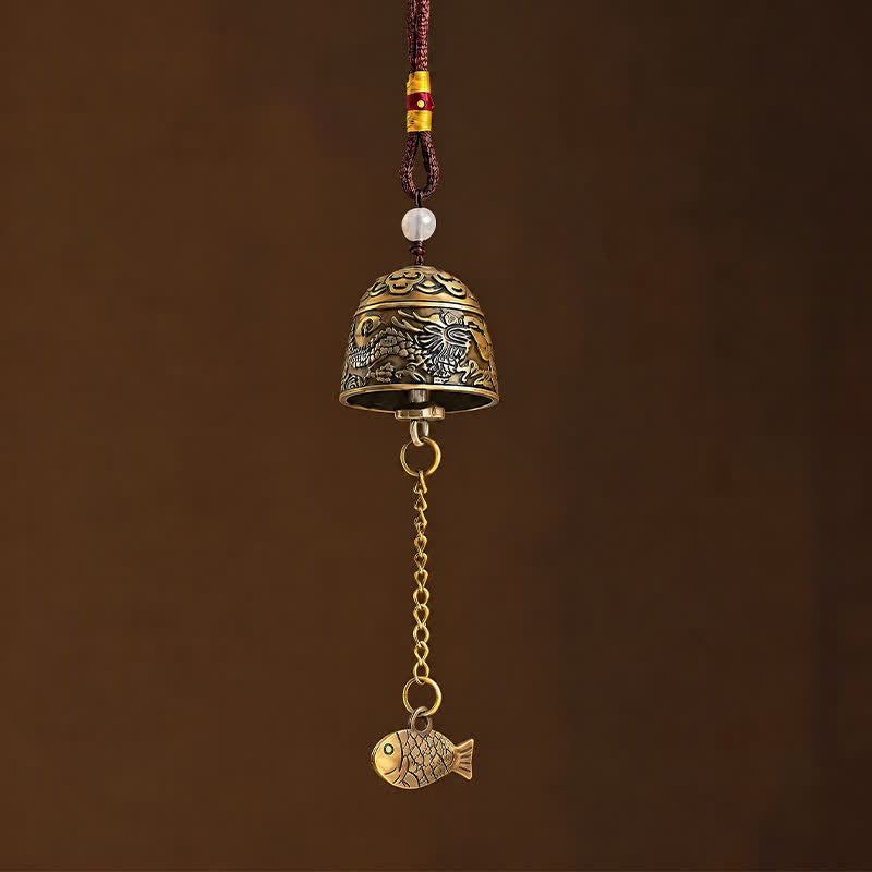 Buddha Stones 銅製の双龍鯉の幸運繁栄の鯉とチャイム - image 1