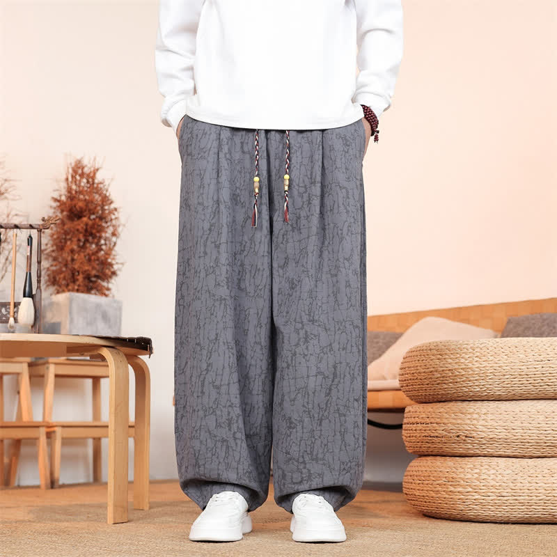 Buddha Stones 秋のカジュアル ドローストリング アブストラクトテクスチャパターン ロングパンツ メンズ ストレートレッグパンツ ポケット付き - 薄暗い灰色 - US/UK/AU46、 EU56 (5XL) - image 0