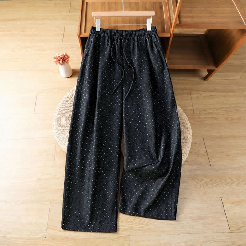 Buddha Stones 秋のカジュアル ドローストリング ドット柄 アンクル丈パンツ レディース ストレートレッグパンツ ポケット付き - ミッドナイトブルー - US8-10, UK/AU12-14, EU40-42 （2XL） - image 0
