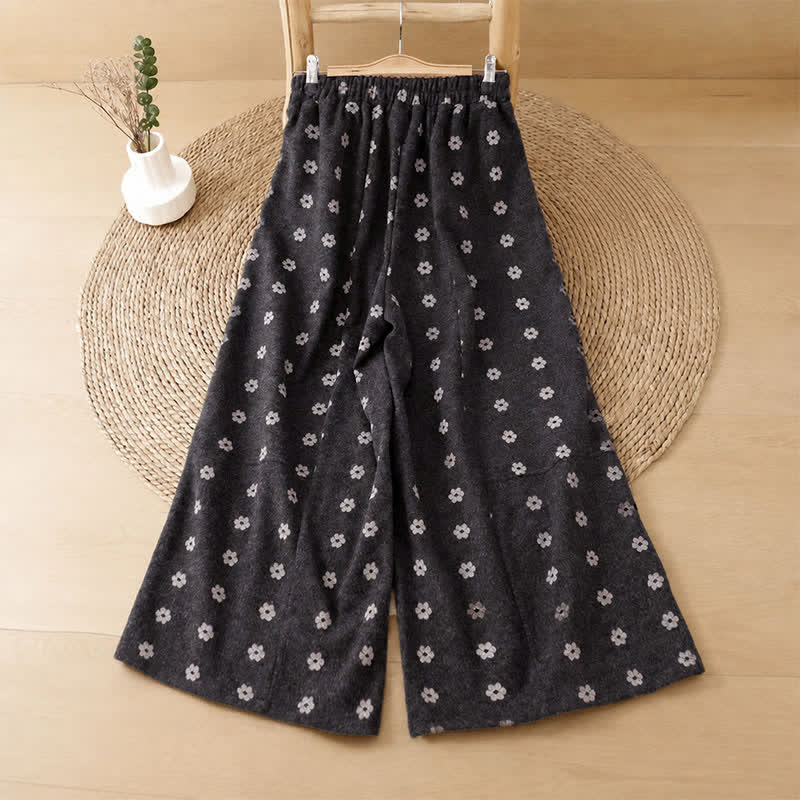 Buddha Stones 秋冬カジュアル ホワイト花柄コットンクロップドパンツ レディース ワイドレッグパンツ ポケット付き - image 1