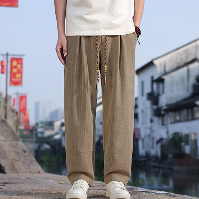 Buddha Stones 春秋ミニマリストカジュアルドローストリング無地アンクルパンツメンズストレートレッグパンツポケット付き - image 1