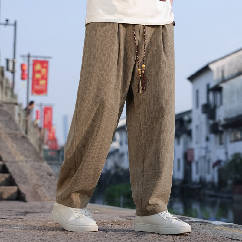 Buddha Stones 春秋ミニマリストカジュアルドローストリング無地アンクルパンツメンズストレートレッグパンツポケット付き - タン - US/UK/AU46, EU56 （5XL） - image 0