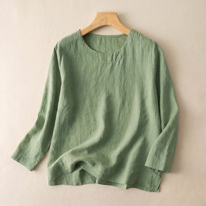 Buddha Stones 春秋カジュアルクルーネックデザインコットンレディース長袖Tシャツ - ライトグリーン - US14、 UK/AU18、 EU46 (2XL) - image 0