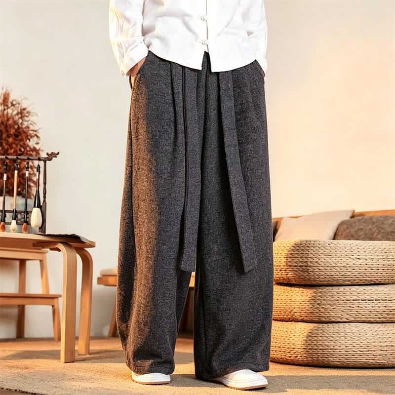 Buddha Stones 秋冬カジュアルミニマリストドローストリング無地ロングパンツメンズストレートレッグパンツ - image 1