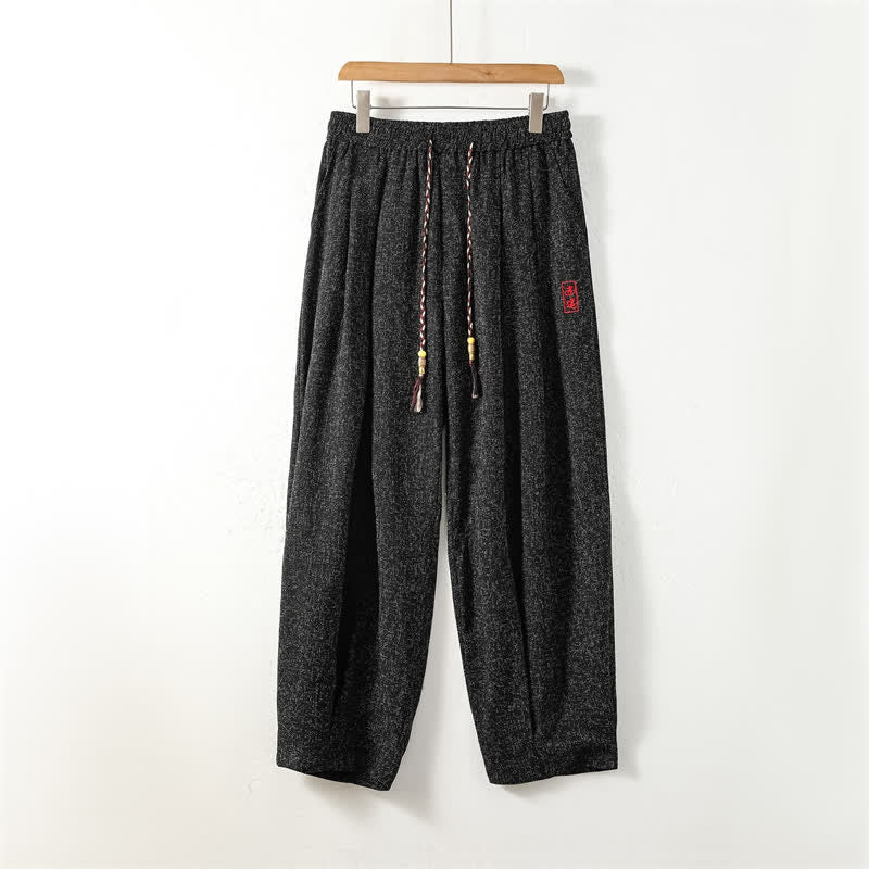 Buddha Stones 秋冬カジュアルドローストリング刺繍キャラクター無地ロングパンツメンズハーレムパンツポケット付き - 黒 - US/UK/AU52、 EU62 (8XL) - image 0