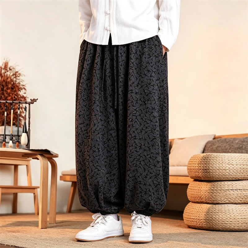 Buddha Stones 秋冬カジュアルミニマリストドローストリング抽象柄ロングパンツメンズハーレムパンツポケット付き - image 1