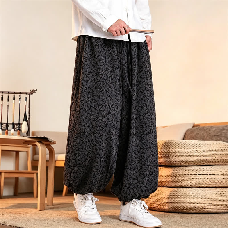 Buddha Stones 秋冬カジュアルミニマリストドローストリング抽象柄ロングパンツメンズハーレムパンツポケット付き - 黒 - US/UK/AU46、 EU56 (5XL) - image 0