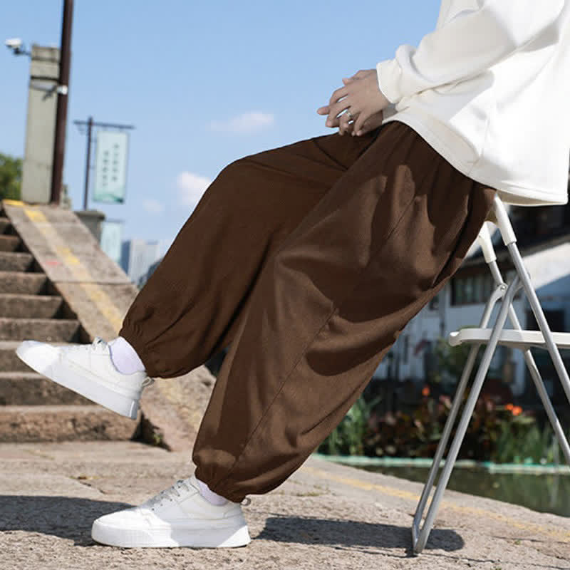 Buddha Stones 冬物ベーシッククラシックドローストリング無地クロップドパンツコーデュロイメンズハーレムパンツポケット付き - サドルブラウン - US/UK/AU46, EU56 （5XL） - image 0