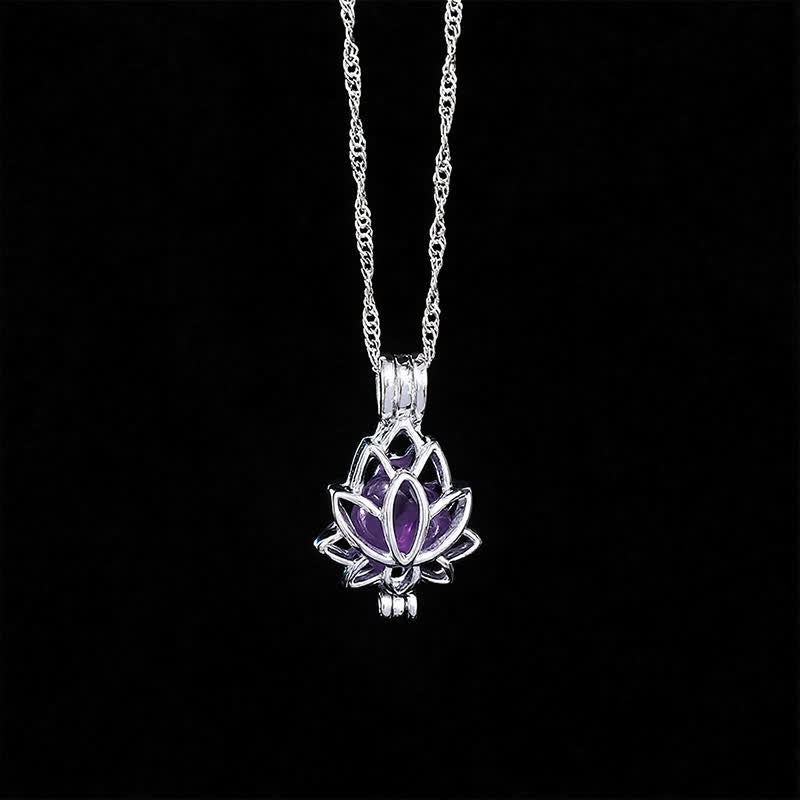 Buddha Stones アメジストチタン鋼カットアウトロータスペンダントバランスネックレス - image 1