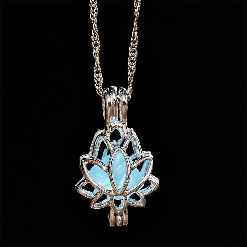 Buddha Stones アクアマリン チタン鋼 ロータス ピース ペンダント ネックレス - アクアマリン（平和♥静穏） - image 0
