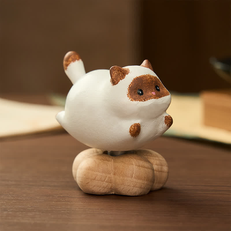 Buddha Stones ブナ材回転式猫犬ティーペットかわいい動物装飾 - ブナ材 - 回転する猫 - image 0