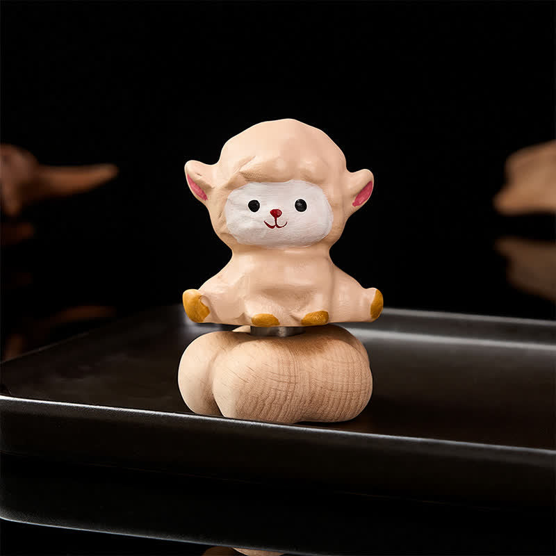 Buddha Stones 未年 ブナ材製 回転式羊子羊 ティーペット かわいい動物装飾 - image 1