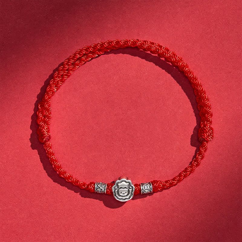 Buddha Stones 未年 999スターリングシルバー かわいい羊の赤紐幸運の守護ブレスレット - 赤 - image 1