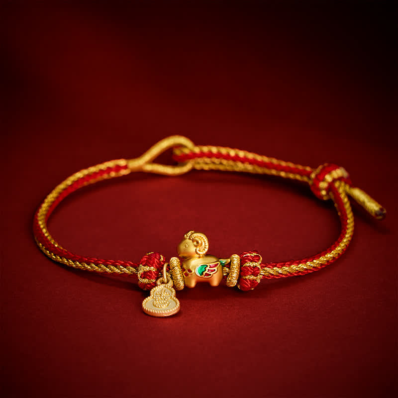 Buddha Stones 未年銅製かわいい羊ひょうたん赤紐強さブレスレット - 赤紐（手首周り：14～23cm） - image 0