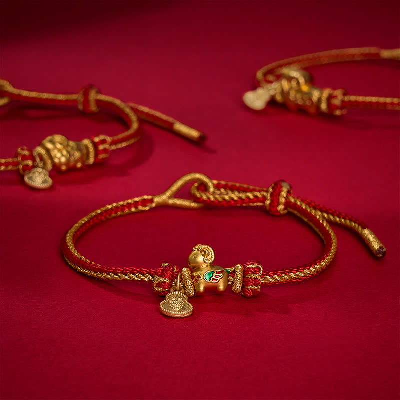 Buddha Stones 未年銅製かわいい羊ひょうたん赤紐強さブレスレット - image 1
