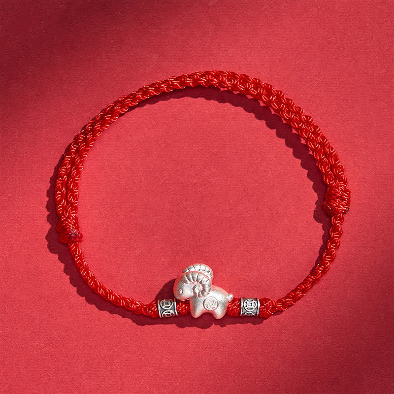 Buddha Stones 未年 999スターリングシルバー 羊モチーフ ストリング強さブレスレット - image 1