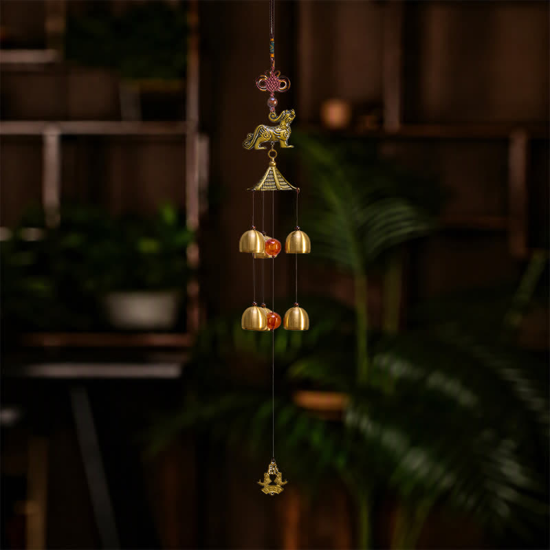 Buddha Stones 銅製貔貅財運塔六鐘財運風鈴 - image 9