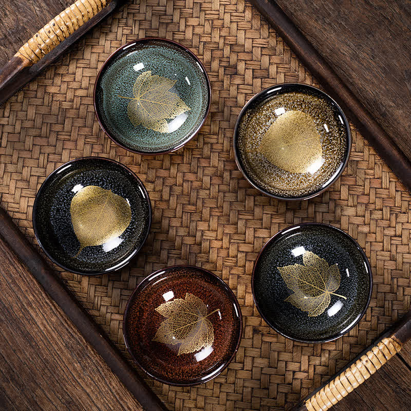 Buddha Stones 濃い斑点模様のメープルリーフ柄セラミックティーカップ - image 0
