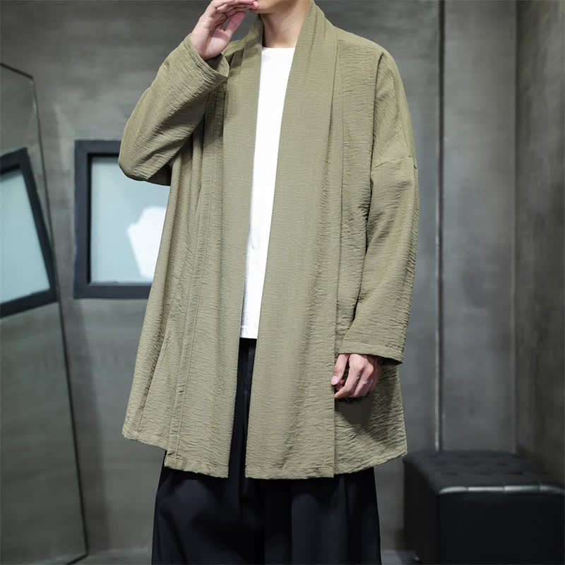 Buddha Stones 秋の定番ミニマリスト無地メンズ着物（ポケット付き） - ダークカーキ - US/UK/AU46、 EU56 (3XL) - image 0