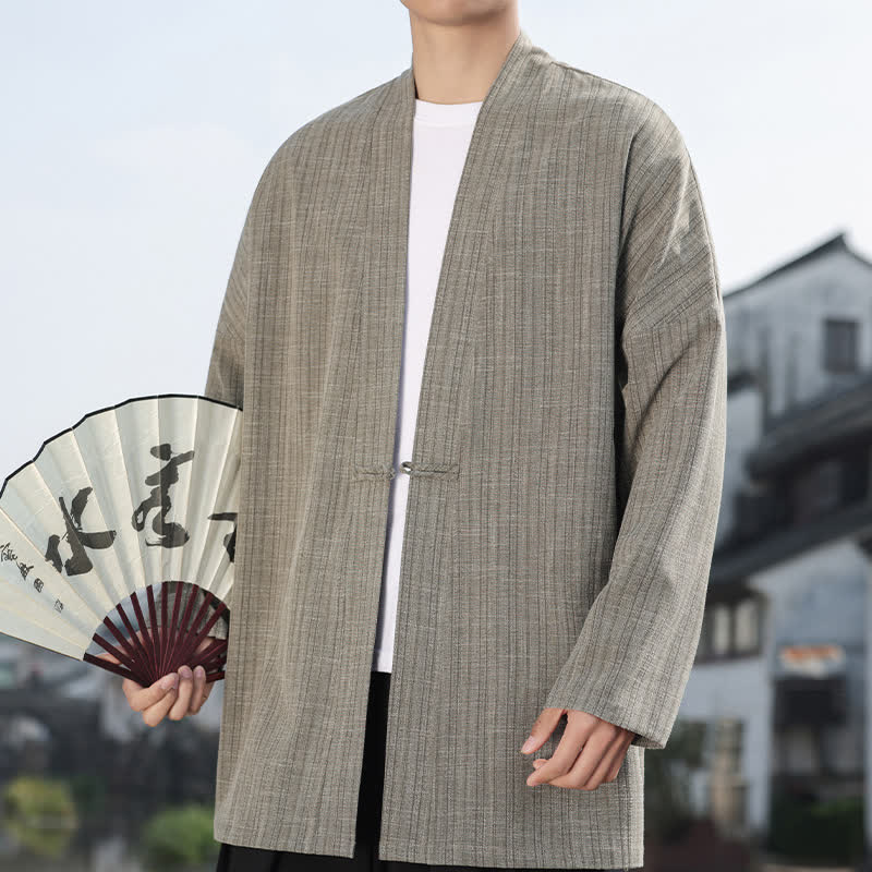 Buddha Stones スプリングタン スタイル ミニマリスト ワンボタン 無地 メンズ着物 - ダークカーキ - US/UK/AU44、 EU54 (4XL) - image 0