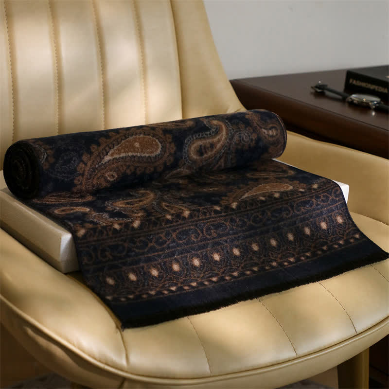 Buddha Stones 秋冬ヴィンテージペイズリータッセル付きメンズスカーフ - image 1