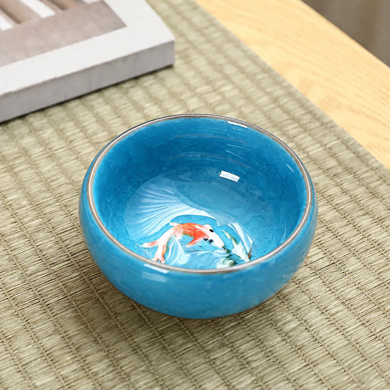 Buddha Stones 陶器鯉の成就貫入釉 工夫茶碗 - スカイブルー - image 3