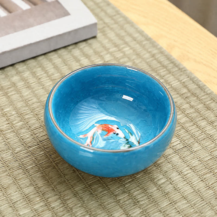 Buddha Stones 陶器鯉の成就貫入釉 工夫茶碗 - スカイブルー - image 3