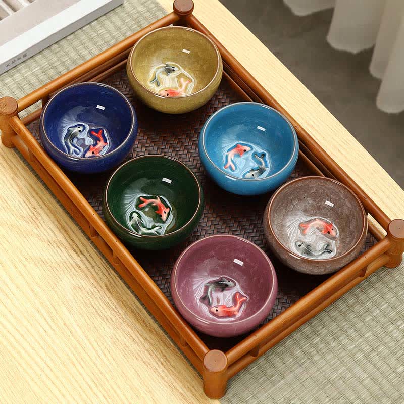 Buddha Stones 陶器鯉の成就貫入釉 工夫茶碗 - image 0