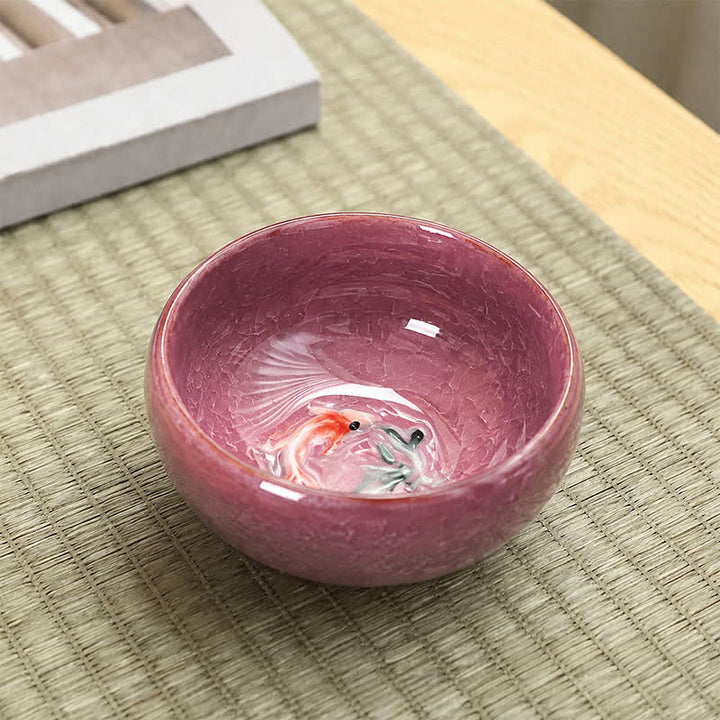Buddha Stones 陶器鯉の成就貫入釉 工夫茶碗 - 紫 - image 2