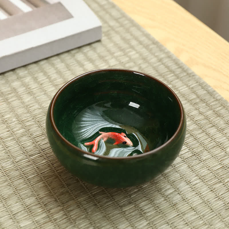 Buddha Stones 陶器鯉の成就貫入釉 工夫茶碗 - 緑 - image 1