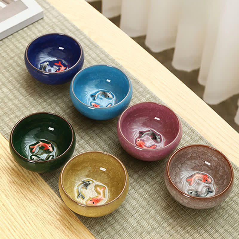 Buddha Stones 陶器鯉の成就貫入釉 工夫茶碗 - image 12