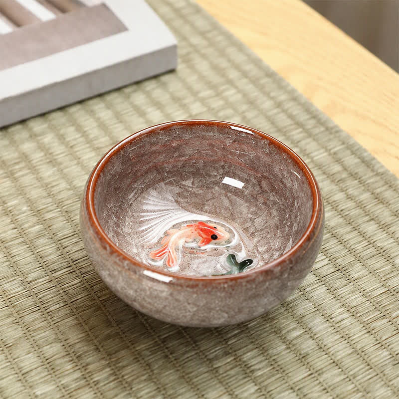 Buddha Stones 陶器鯉の成就貫入釉 工夫茶碗 - コーラル - image 7