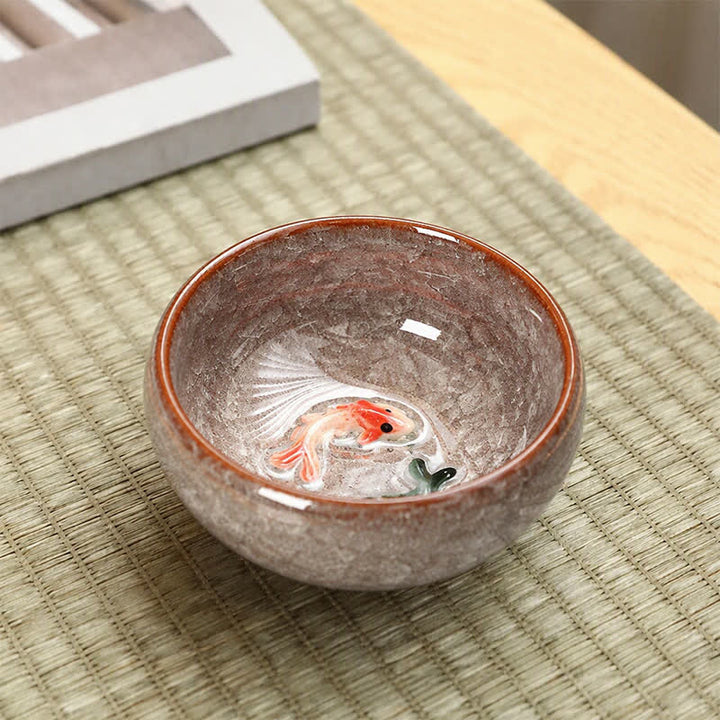 Buddha Stones 陶器鯉の成就貫入釉 工夫茶碗 - コーラル - image 7