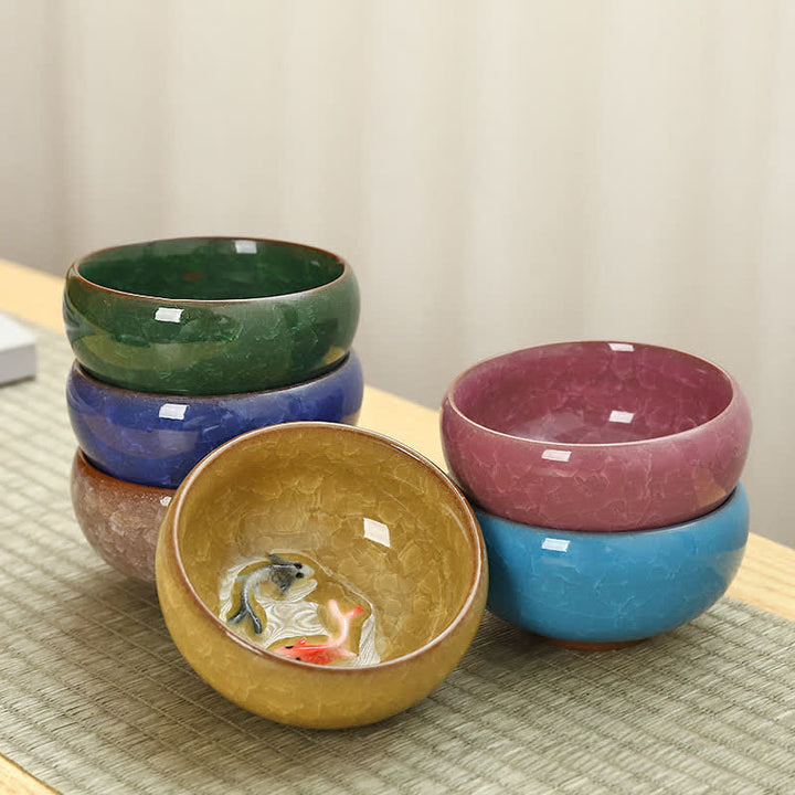 Buddha Stones 陶器鯉の成就貫入釉 工夫茶碗 - image 9