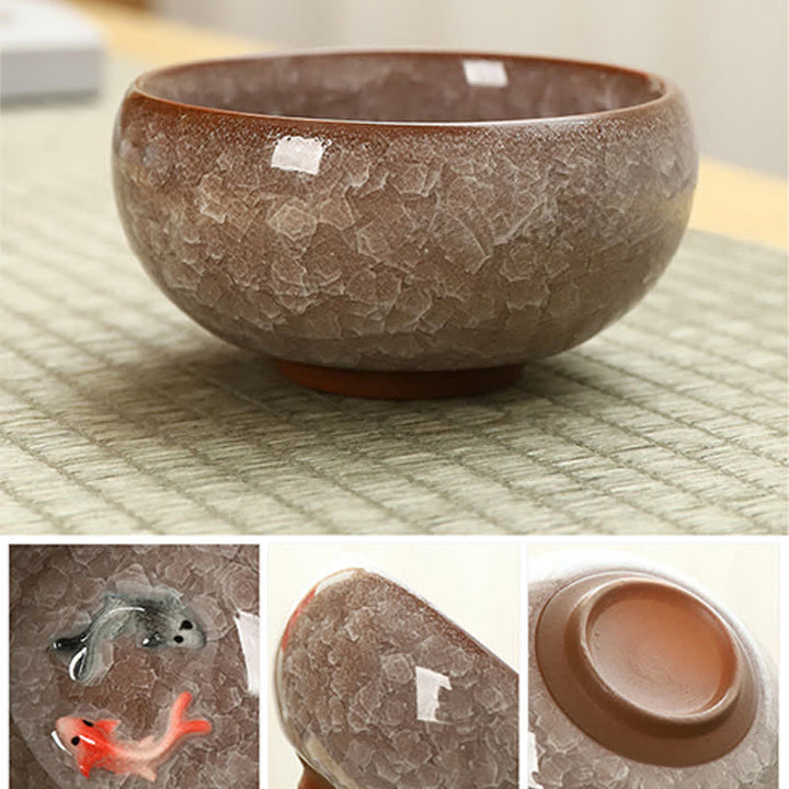 Buddha Stones 陶器鯉の成就貫入釉 工夫茶碗 - image 8