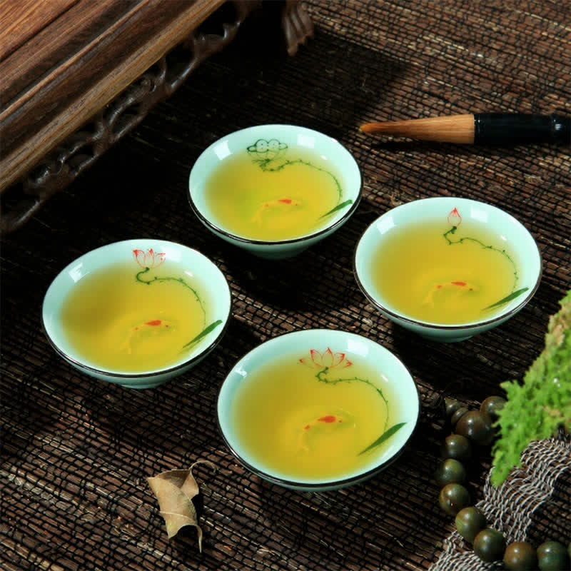 Buddha Stones 手描き青磁陶器蓮鯉斗利茶碗 - image 13