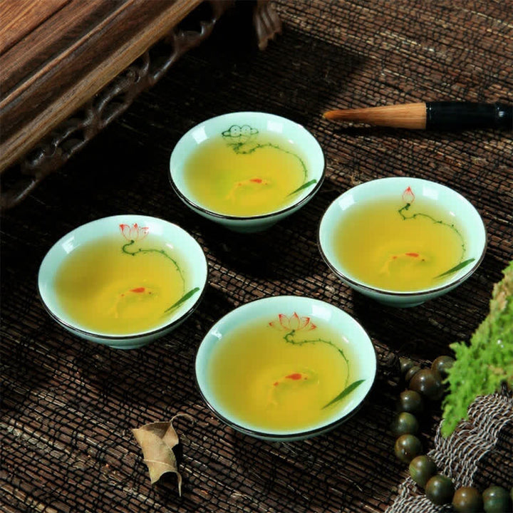 Buddha Stones 手描き青磁陶器蓮鯉斗利茶碗 - image 13