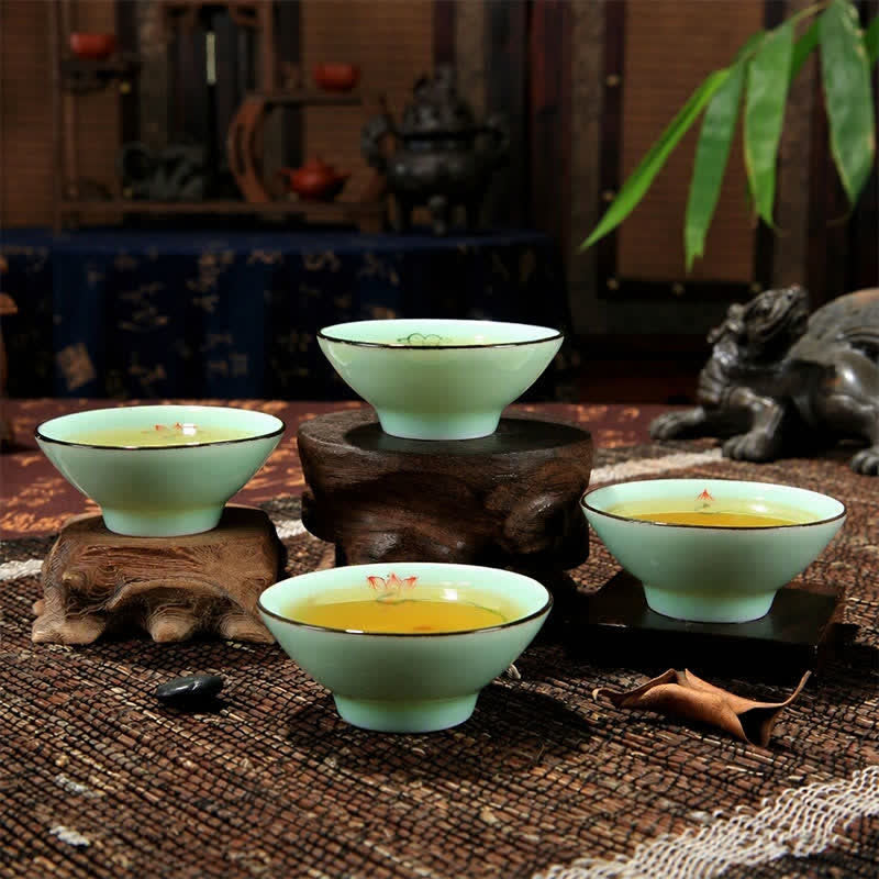 Buddha Stones 手描き青磁陶器蓮鯉斗利茶碗 - image 12