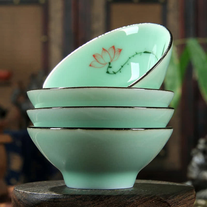 Buddha Stones 手描き青磁陶器蓮鯉斗利茶碗 - image 4