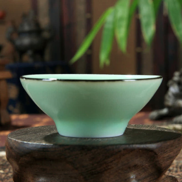 Buddha Stones 手描き青磁陶器蓮鯉斗利茶碗 - image 9
