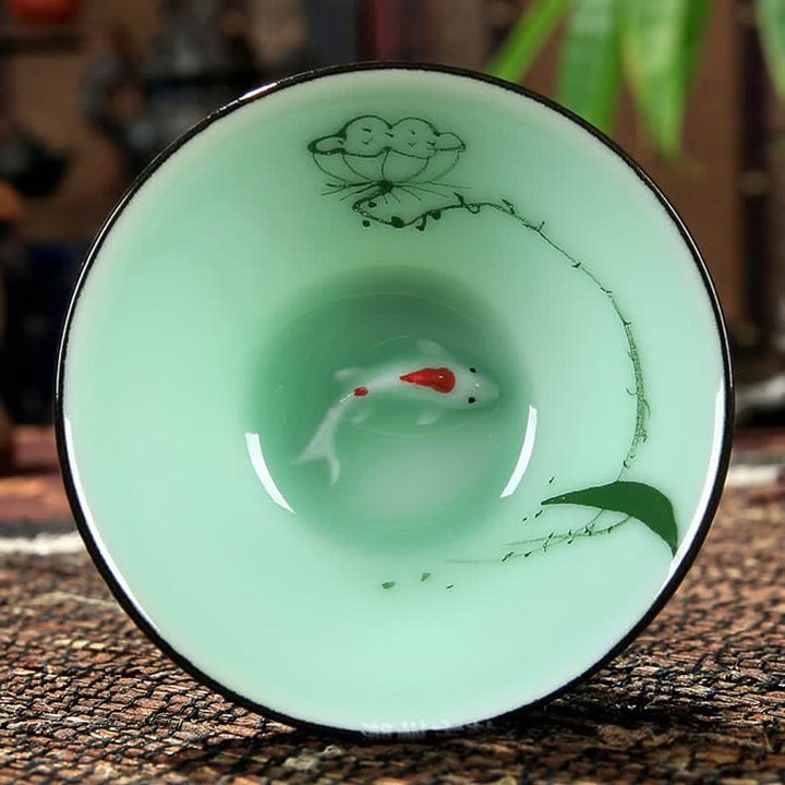 Buddha Stones 手描き青磁陶器蓮鯉斗利茶碗 - 種子鞘 - image 8