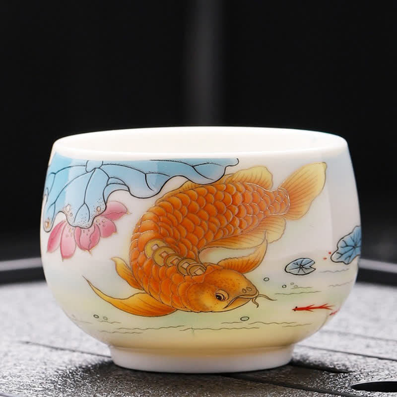 Buddha Stones 白磁の鯉蓮龍手描き茶碗 - 蓮 - image 1