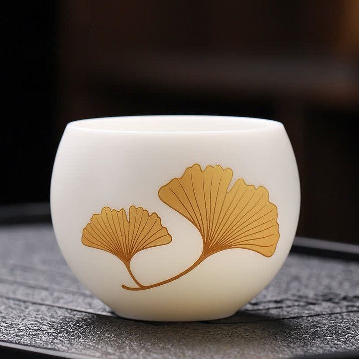 Buddha Stones 夜光風景鯉の陶器製工夫茶碗 - イチョウの葉 - image 8