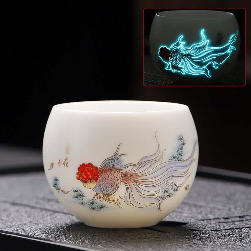 Buddha Stones 夜光風景鯉の陶器製工夫茶碗 - 鯉 - image 0