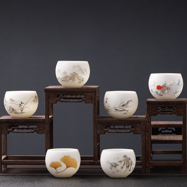 Buddha Stones 夜光風景鯉の陶器製工夫茶碗 - image 11