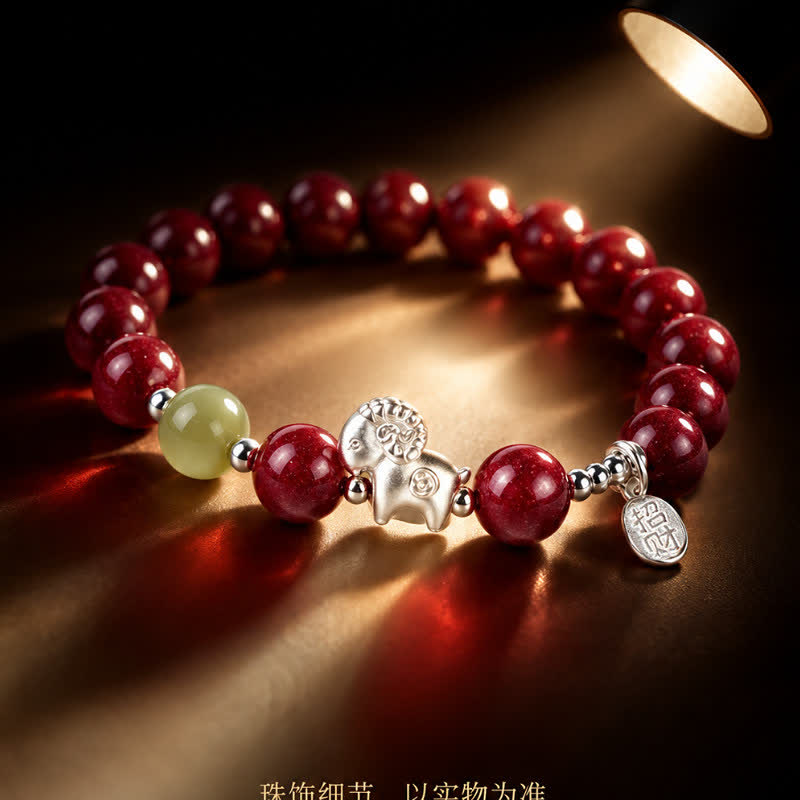 Buddha Stones 未年 999スターリングシルバー 羊の干支 辰砂 護符開運財運ブレスレット - image 1