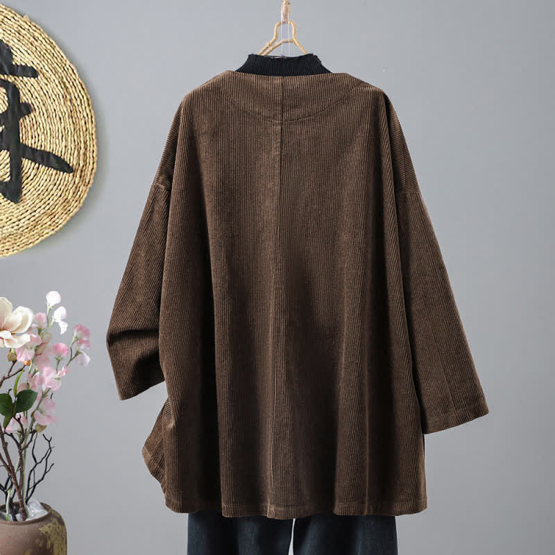 Buddha Stones 秋冬ヴィンテージ風シンプルボタンアップ無地コーデュロイレディースジャケット（ポケット付き） - image 1